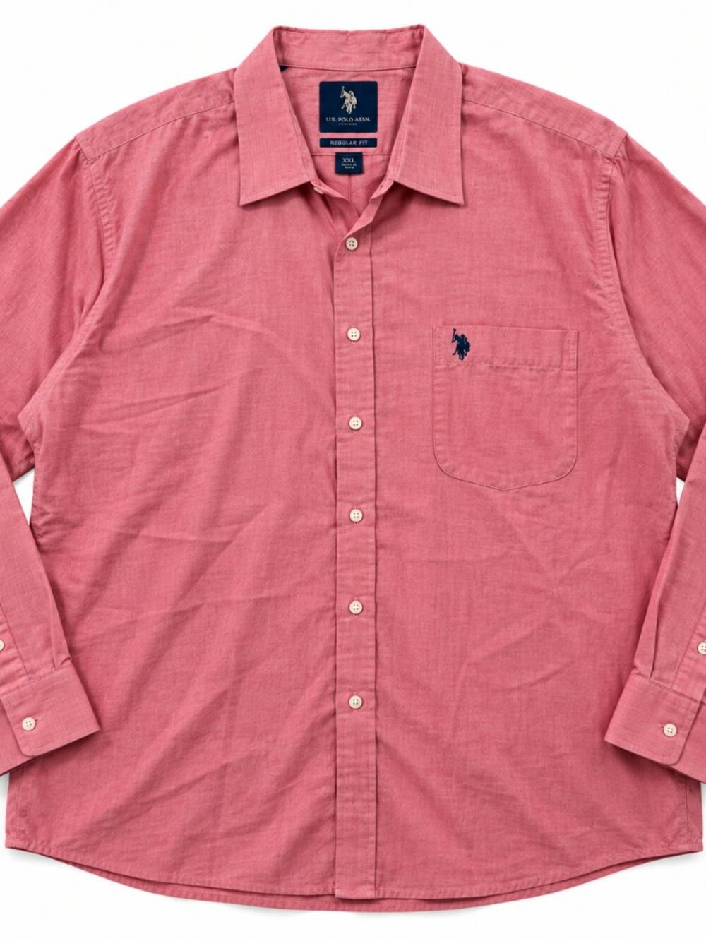 U.S. POLO ASSN. MENS LIGHT RED PINK LONG SLEEVE BUTTON DOWN SHIRT -XXL